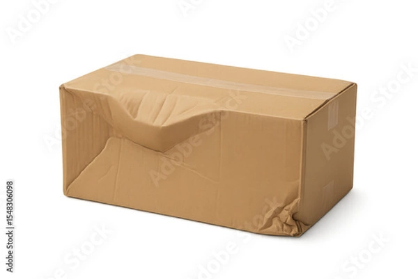 Obraz Damaged cardboard box on transparent background representing shipping problems