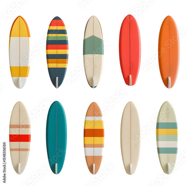 Fototapeta Popsicle-shaped surfboards arranged in alternating angles, minimal and bright, white backdrop