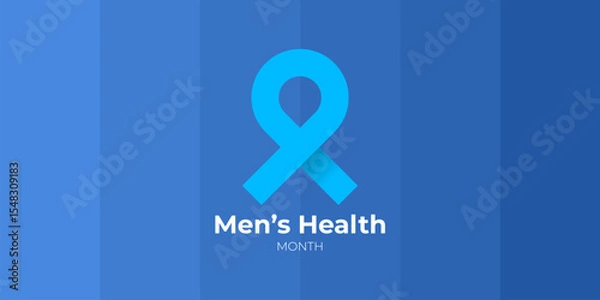Fototapeta June s National Men s Health Awareness Month concept. Horizontal banner design with a blue ribbon and text, isolated on a blue background. Use as a vector flyer or poster