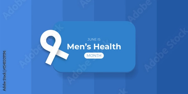 Fototapeta June s National Men s Health Awareness Month concept. Horizontal banner design with a blue ribbon and text, isolated on a blue background. Use as a vector flyer or poster