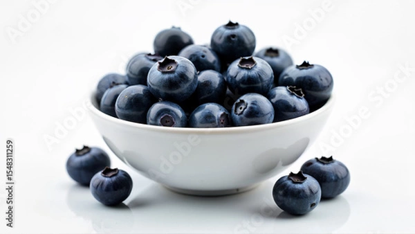 Fototapeta White bowl filled with blueberries isolated on a white background. Suitable for food, nutrition, and healthy eating concepts.