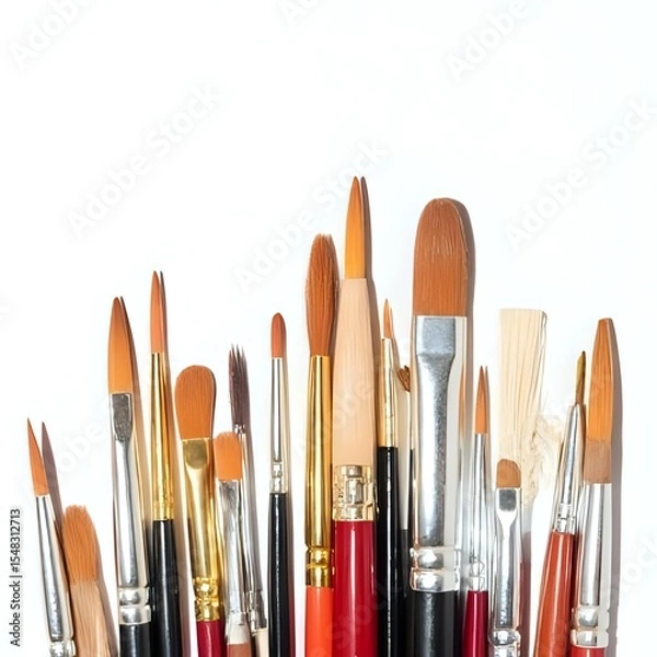 Obraz Row of artist paintbrushes closeup on white