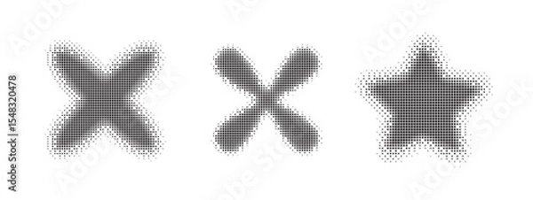 Obraz Set of black abstract halftone dot pattern shapes for modern graphic design isolated on white background vector illustration