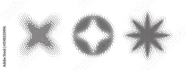 Obraz Set of black abstract halftone pixelated shapes for creative design elements isolated on white background vector illustration