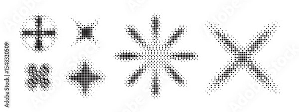 Obraz Set of diverse black abstract halftone pixel symbols and icons for user interface and graphic design isolated on white background, vector illustration