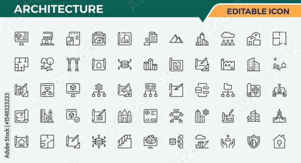 Fototapeta Architecture icon set. Minimal icons pack. Architect icon set. Contains such icons as engineer, drawing, measurement, house, design and more.