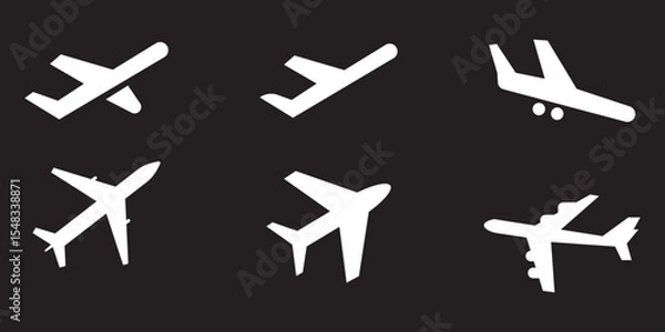 Obraz Airplane Icon Collection: Outline and Solid Styles, A set of 12 airplane icons in outline, solid, and decorative styles, ideal for travel, aviation, transportation, and logistics design projects.