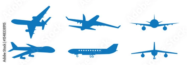 Obraz Airplane Icon Collection: Outline and Solid Styles, A set of 12 airplane icons in outline, solid, and decorative styles, ideal for travel, aviation, transportation, and logistics design projects.