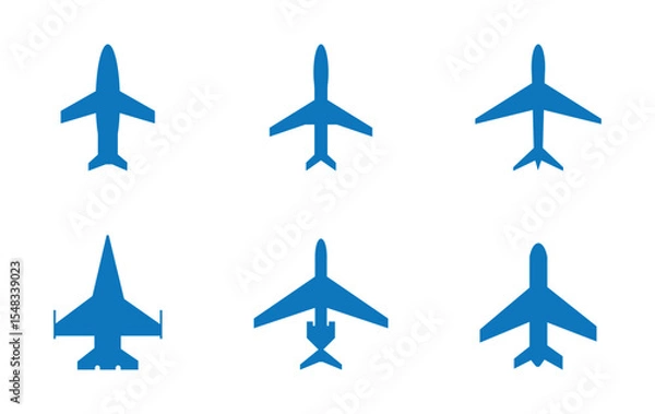Obraz Airplane icon set. Aircrafts flat style stock vector collection isolated on transparent background. Flying plane travel journey symbol. Transportation sign. flight mode icon. Airliner raise minimal.