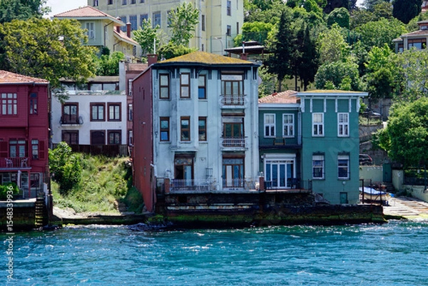 Obraz Coastal houses line Bosphorus in Istanbul