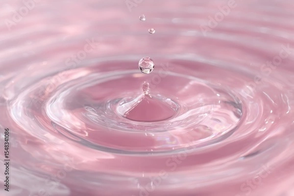 Fototapeta Pink Water Ripples With Droplets Captured in Close-Up, Concept of Serenity and Minimalism for Wellness and Spa Businesses