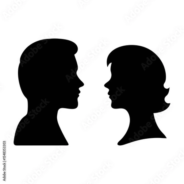 Fototapeta Man and woman silhouette profile vector illustration for love and relationship concept design art