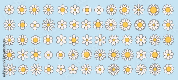 Obraz Set of groovy simple flowers. Abstract floral geometric design. Vector illustration in flat style