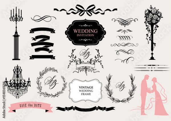 Fototapeta Wedding design elements set