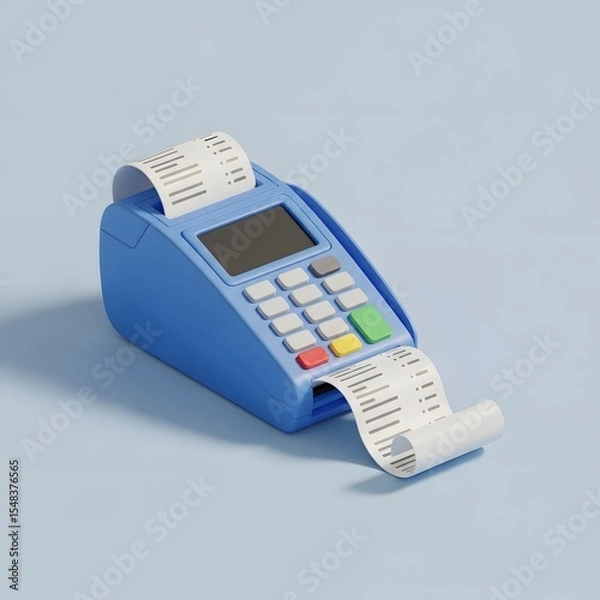 Fototapeta Blue Payment Terminal with Receipt on Light Blue Background