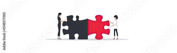 Fototapeta Two figures assembling a large puzzle piece