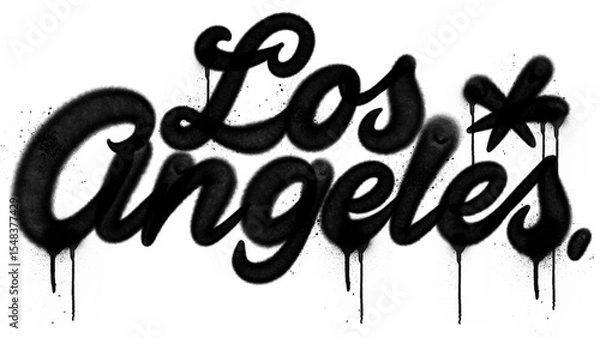 Fototapeta Handmade graffiti tag "LOS ANGELES" with black spray paint texture and drip effect. Raw, edgy street art design, perfect for urban graphics, hip-hop posters, and modern graffiti projects.
