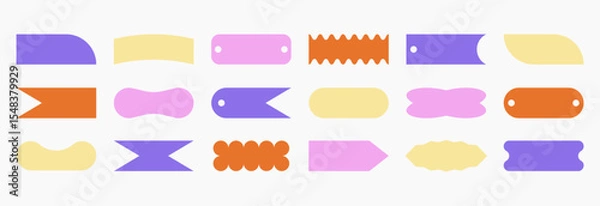 Fototapeta Trendy abstract shapes. Blank sticker design for sale promotion banner, discount offer label icons, empty geometric frames brutalist elements. Vector isolated set