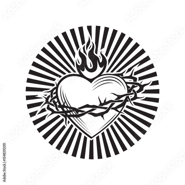 Fototapeta heart, crown of thorns and flame isolated on white background