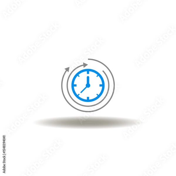 Fototapeta Vector illustration of clock with round arrows. Symbol of fixed time. Icon of countdown time control.