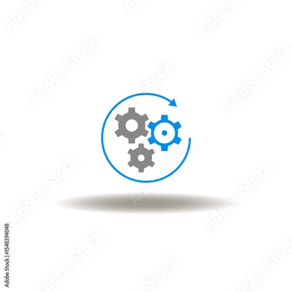 Fototapeta Vector illustration of gear wheels mechanism with round arrows. Symbol of process management. Icon of optimization, organisation, automation.
