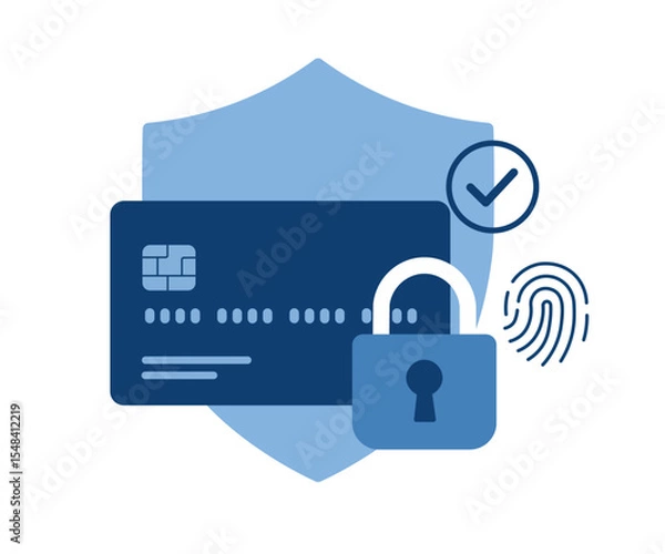 Fototapeta Secure Payment Icon, Credit Card, Lock and Shield Vector Illustration
