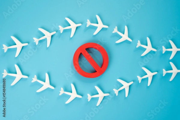 Fototapeta Passenger planes fly around the restricted area. Circumventing flight restrictions and embargoes. Violating sanctions. Geopolitical conflict, no-fly zones, economic sanctions. Risks in global aviation