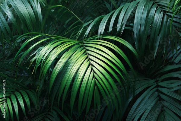 Fototapeta Palm frond: fresh green tropical plant close-up