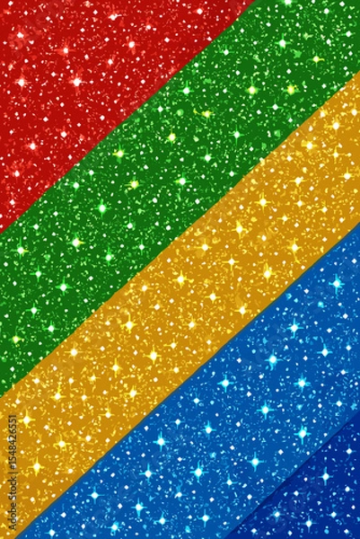 Fototapeta Vibrant Sparkling Glitter Texture Background with Red Green Gold Blue Diagonal Stripes, Festive Shiny Abstract Pattern for Christmas, New Year, Celebrations, Party, Holiday Decoration Vector