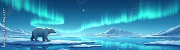 Fototapeta Of a polar bear standing on an ice floer in the middle of a lake