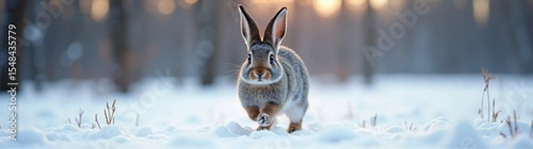 Fototapeta Rabbit that is running through the snow