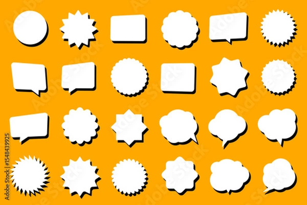 Fototapeta Set of vector speech bubble labels. Retro color special offer design elements, chat emblem, black callout