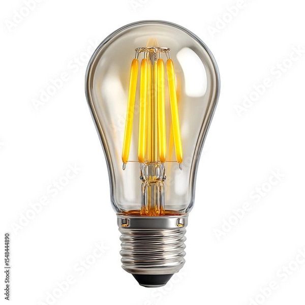 Fototapeta A bright, energy-efficient LED light bulb with a classic A-shape design and warm-toned filament, . Perfect for illuminating your home or commercial space isolated on transparent background