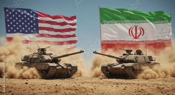 Fototapeta The United States and Iran in confrontation with tanks