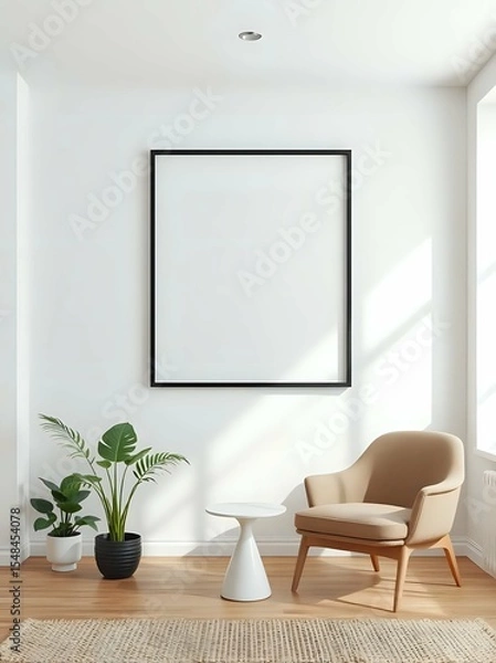 Fototapeta 3d japandi studio apartment interior with geometric wall art and space-saving modern furniture in minimal neutral palette