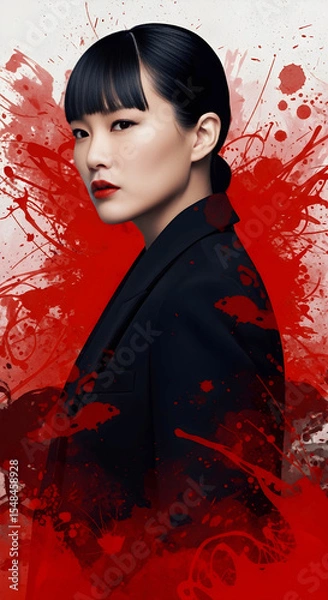 Obraz Feminine power and rebellion captured in bold red strokes and dark artistic chaos. Striking abstract portrait.