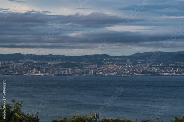 Fototapeta A view of Akashi Sound from the park.   Awaji Island Hyogo Japan
