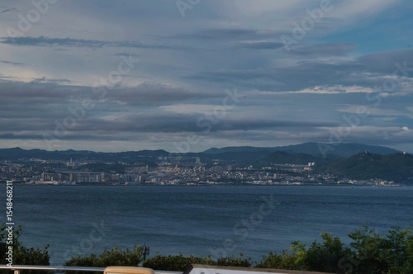 Fototapeta A view of Akashi Sound from the park.   Awaji Island Hyogo Japan
