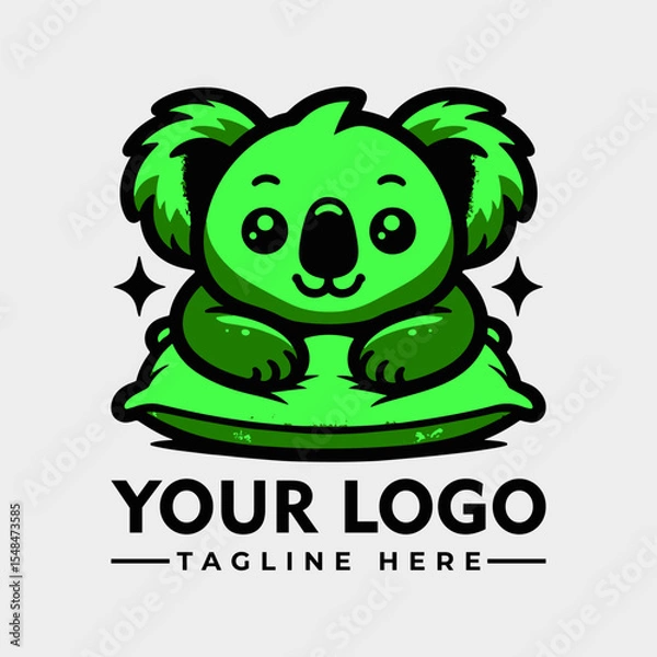 Obraz Cute green koala resting on a pillow, logo design with space for text.
