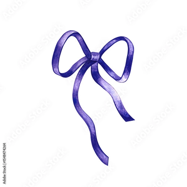 Fototapeta A ribbon bow. A hand-drawn watercolor illustration. Highlight it. A simple blue bow. An element for the design of greeting and invitation cards. For decor and textiles, flyers and posters and packages