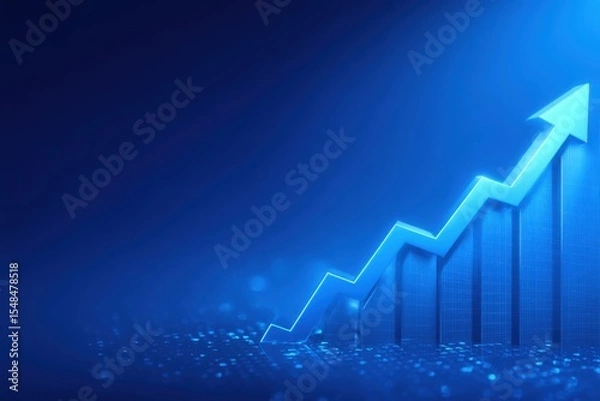 Fototapeta A glowing blue graph showcases an upward trend, symbolizing growth and success. The background features a digital theme, enhancing the feeling of progress in business or finance.
