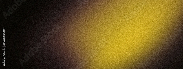 Fototapeta Golden grainy background, glowing yellow gold spotlight on dark brown black backdrop, noise texture effect banner poster header design