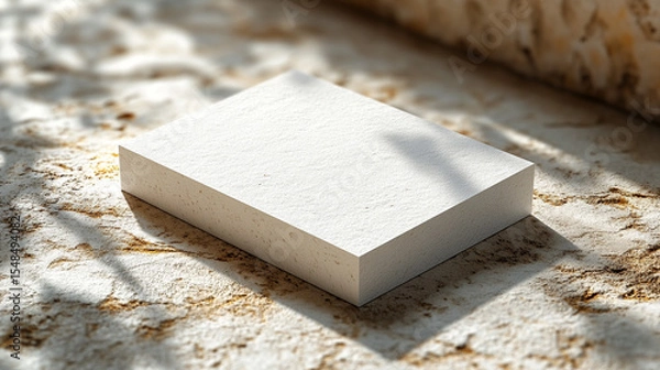 Obraz Blank white box on textured surface with leaf shadows