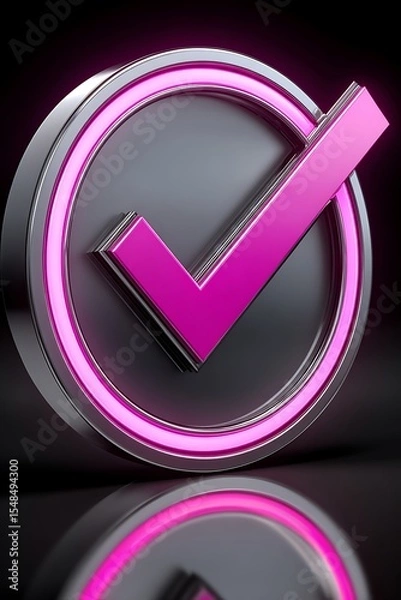 Obraz Pink checkmark in circle, metallic style