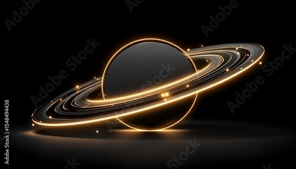 Obraz Dark planet with glowing rings