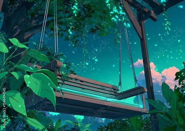 Obraz Lush swing at night under a tree