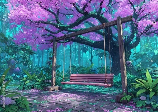 Obraz Lush, vibrant garden swing