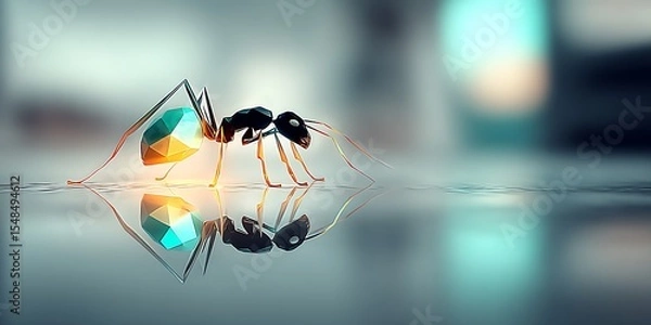 Obraz Geometric ant on reflective surface