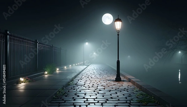 Obraz Foggy night street scene