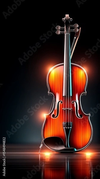 Obraz Violin illuminated on dark background